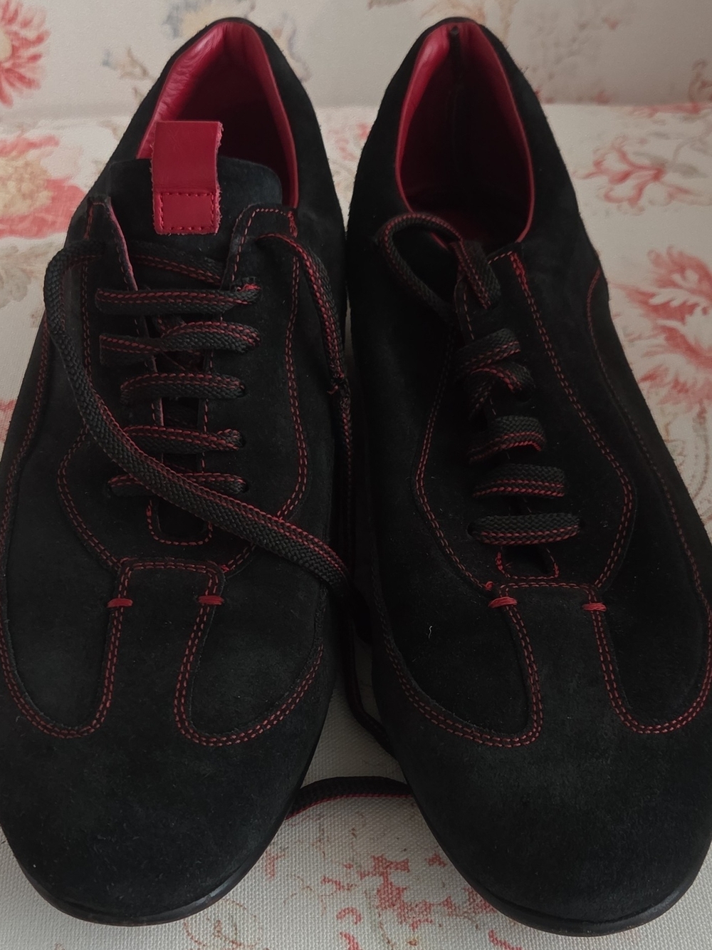 Carolina Herrera Black Suede Sneakers with Red Trim